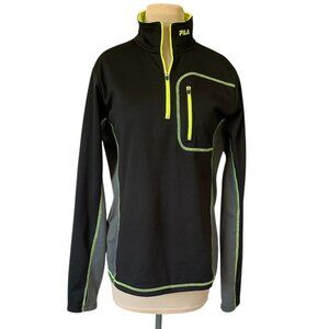 FILA SPORT Women's Performance Black/Grey/Neon Green 1/4 Zip Jacket, Size XL